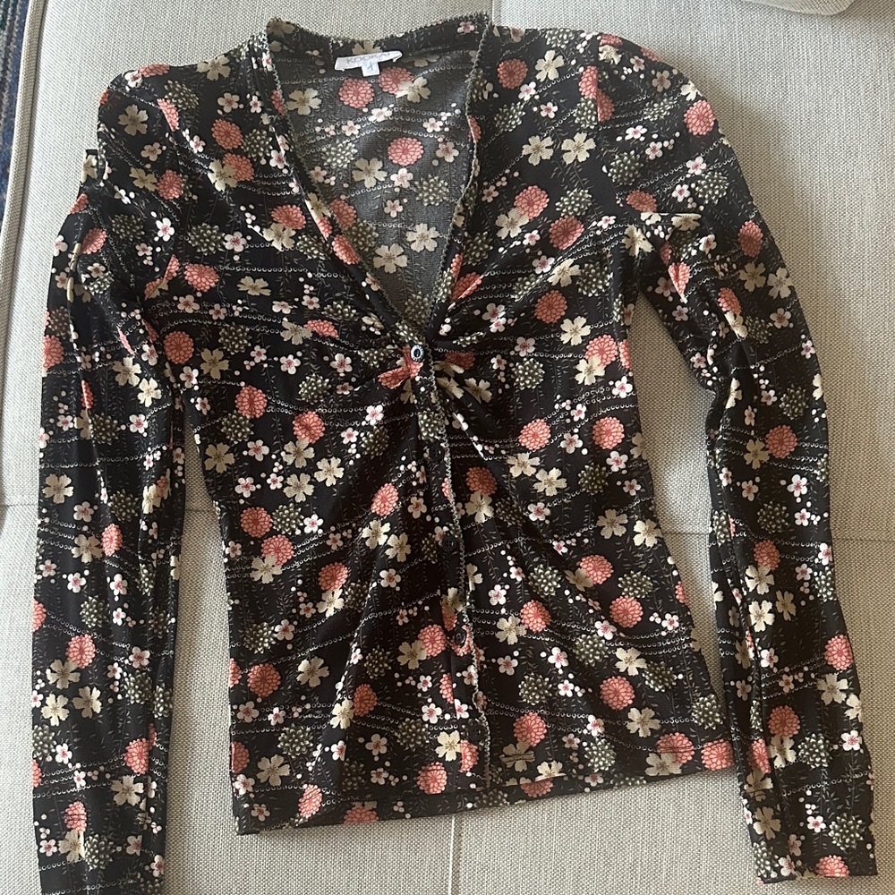 Kookai Black and Pink Floral Blouse